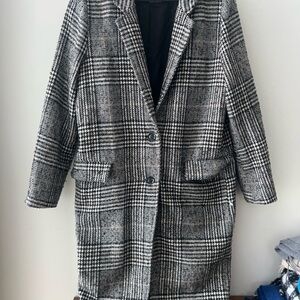 Carly Jean Black and White Plaid Coat